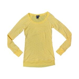 Y2K Wet Seal Yellow + White Polkadot Thermal Long Sleeve Top Size Small
